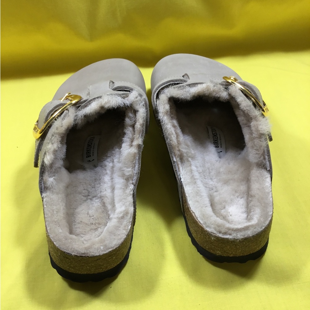 Birkenstock Boston Big Buckle Shearling Taupe Faux-Fur lined Clog SZ 40 - Picture 4 of 11